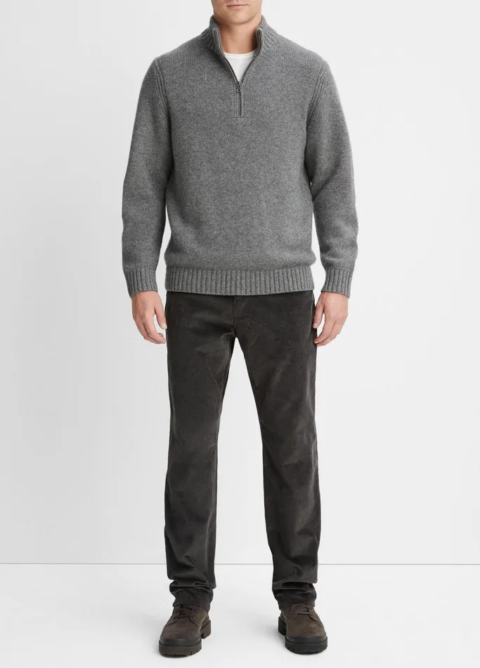 Vince Sweaters Men WoolCashmere Relaxed QuarterZip Sweater Medium Heather Grey