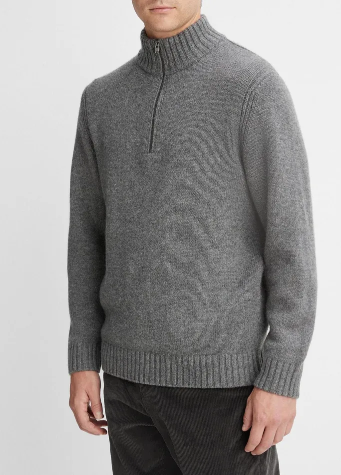 Vince Sweaters Men WoolCashmere Relaxed QuarterZip Sweater Medium Heather Grey