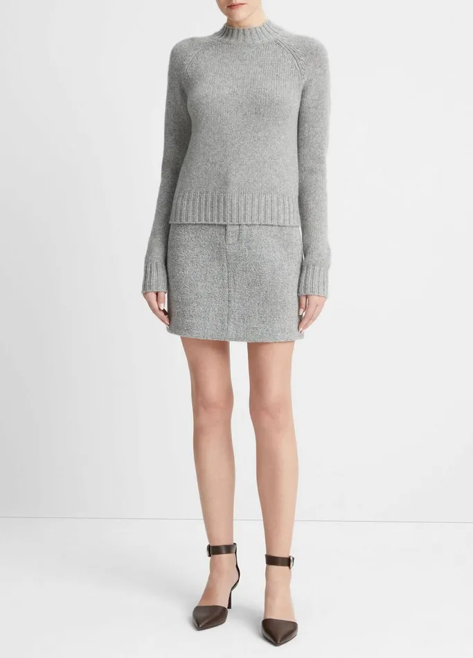 Vince Sweaters Women Cashmere Shrunken Mock Neck Sweater Heather Silver Dust
