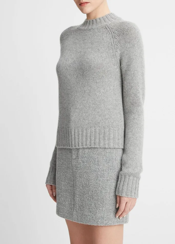 Vince Sweaters Women Cashmere Shrunken Mock Neck Sweater Heather Silver Dust