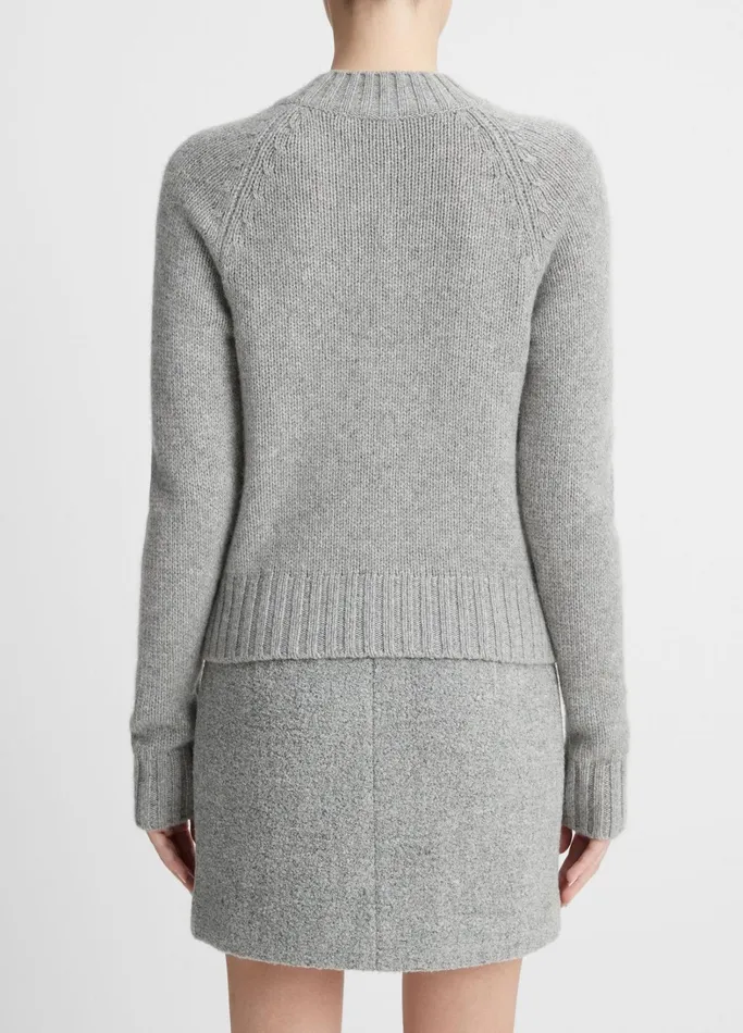 Vince Sweaters Women Cashmere Shrunken Mock Neck Sweater Heather Silver Dust