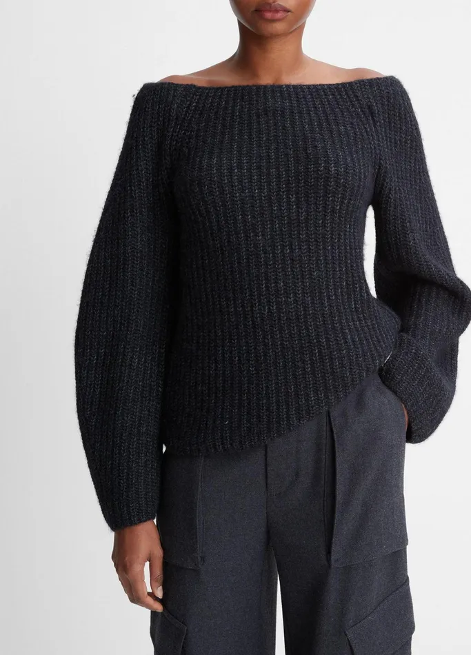 Vince Sweaters Women Marled OffTheShoulder Sweater Heather Charcoal