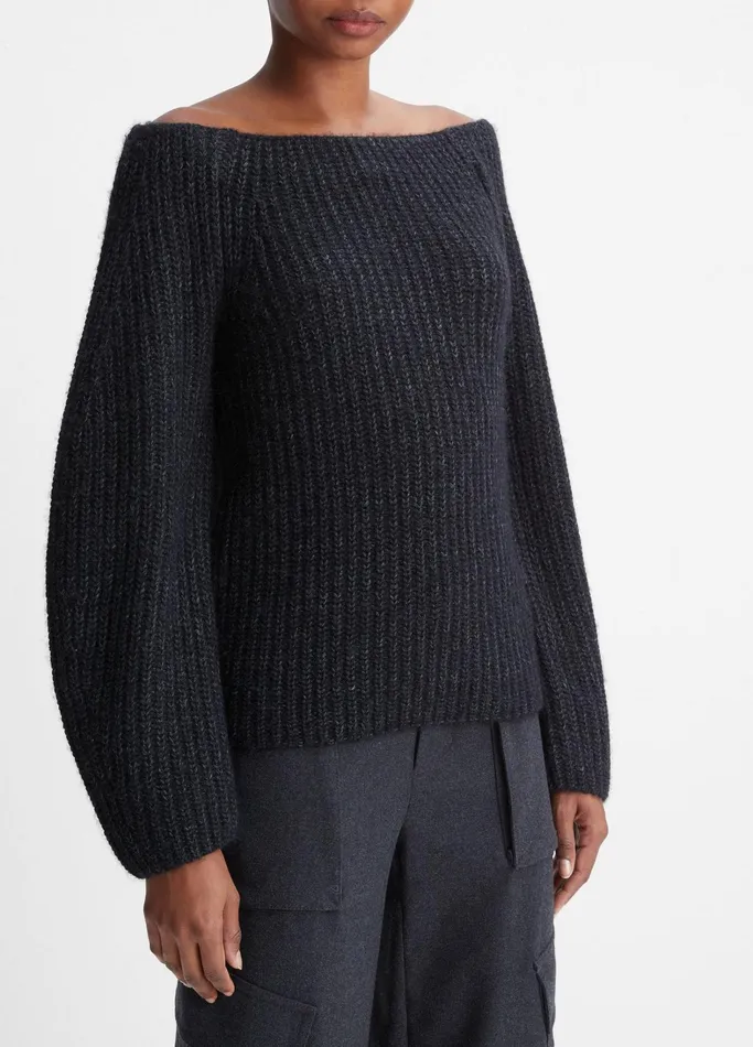 Vince Sweaters Women Marled OffTheShoulder Sweater Heather Charcoal