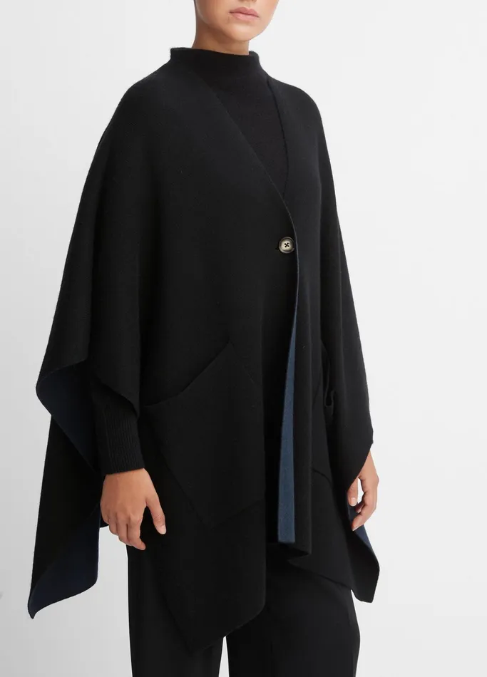 Vince Sweaters Women Wool And Cashmere DoubleFace Cape Black Navy