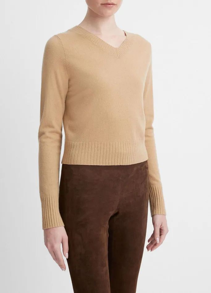 Vince Sweaters Women WoolBlend Cropped VNeck Pullover Cashew