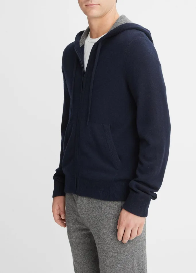 Vince Sweatshirts and Hoodies Men Cashmere Full Zip Hoodie Coastal Blue