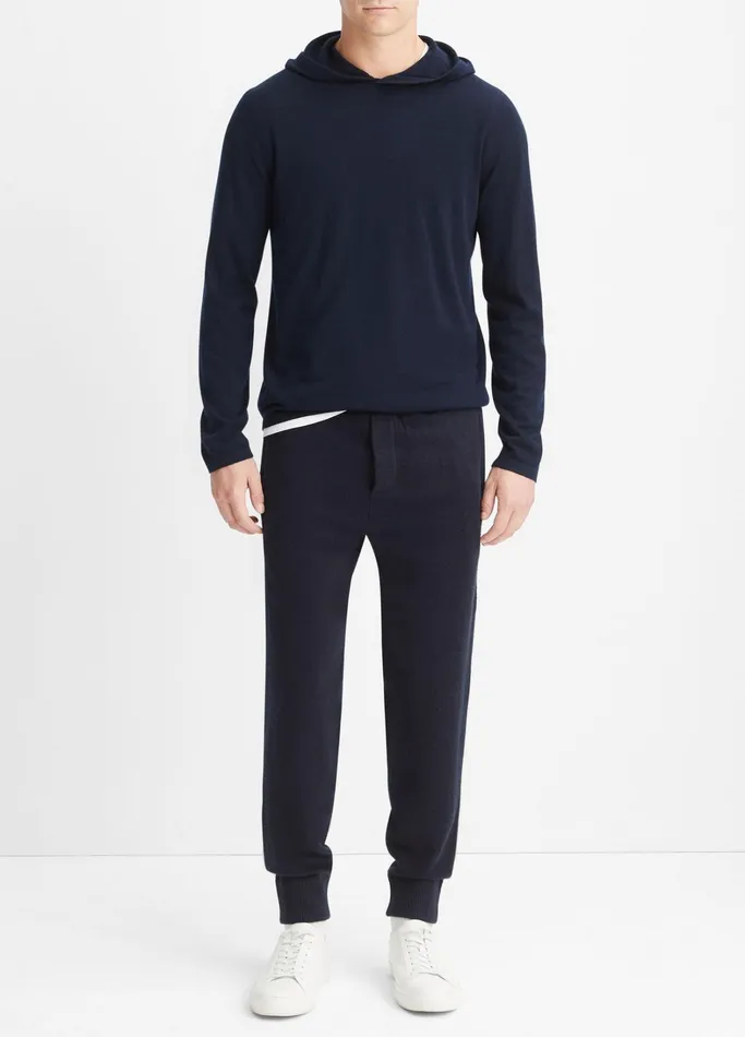 Vince Sweatshirts and Hoodies Men Featherweight Wool Cashmere Pullover Hoodie Coastal Blue