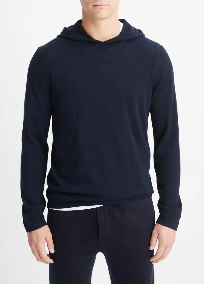 Vince Sweatshirts and Hoodies Men Featherweight Wool Cashmere Pullover Hoodie Coastal Blue