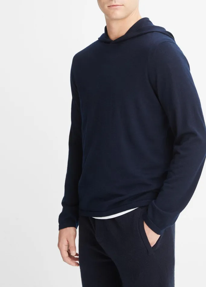 Vince Sweatshirts and Hoodies Men Featherweight Wool Cashmere Pullover Hoodie Coastal Blue