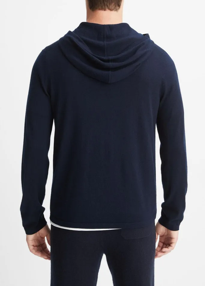 Vince Sweatshirts and Hoodies Men Featherweight Wool Cashmere Pullover Hoodie Coastal Blue