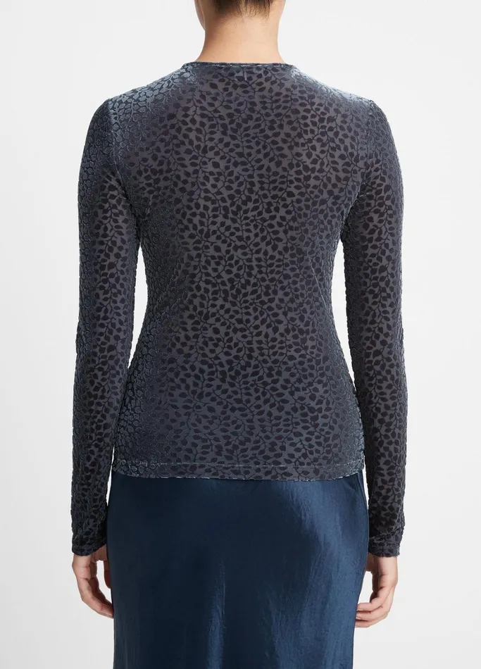 Vince TShirts Women Burnout Velour LongSleeve Top Obsidian