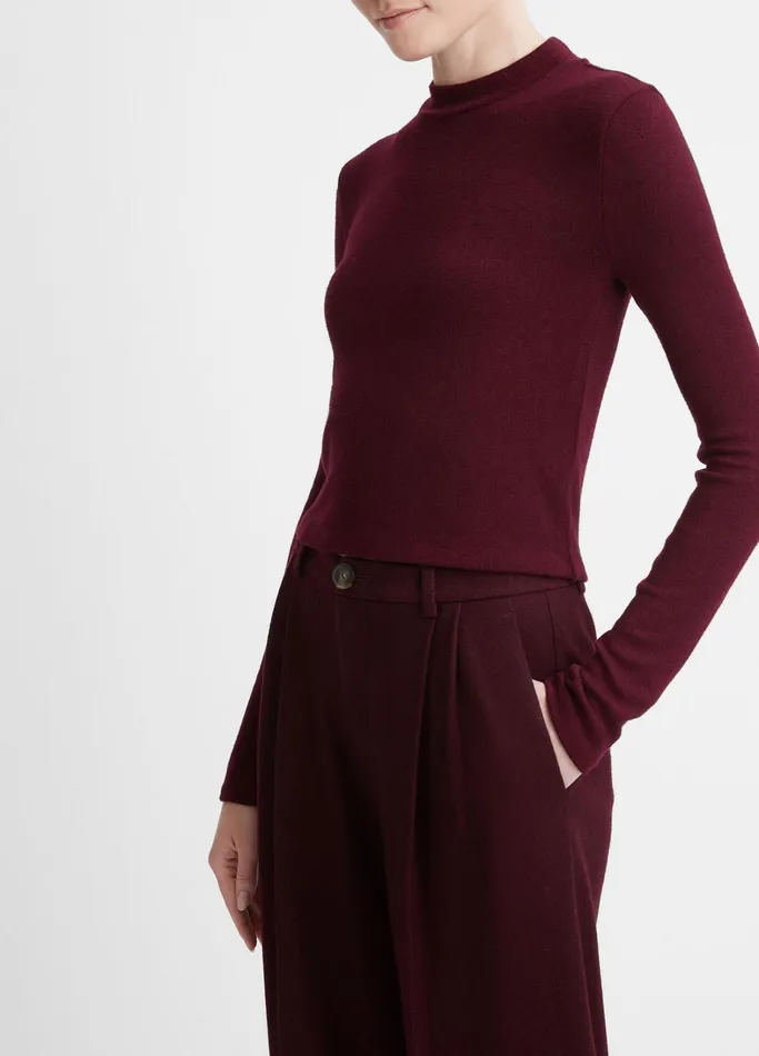 Vince TShirts Women Cozy Mock Neck Top Cherry Wine