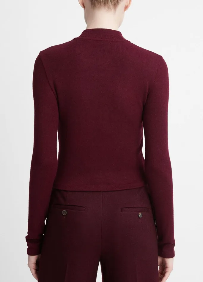Vince TShirts Women Cozy Mock Neck Top Cherry Wine