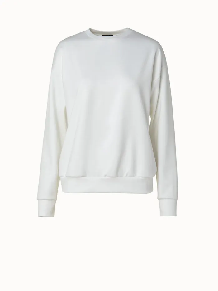Viscose Stretch Jersey Crew Neck Pullover Ecru Women Akris Tops