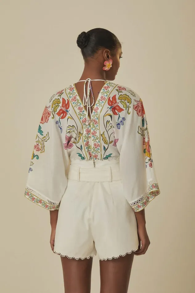 White Festone Belted Shorts Women Farm Rio Shorts