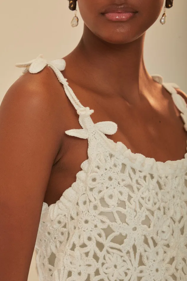 White Flowers Crochet Top Women Farm Rio Crop Tops