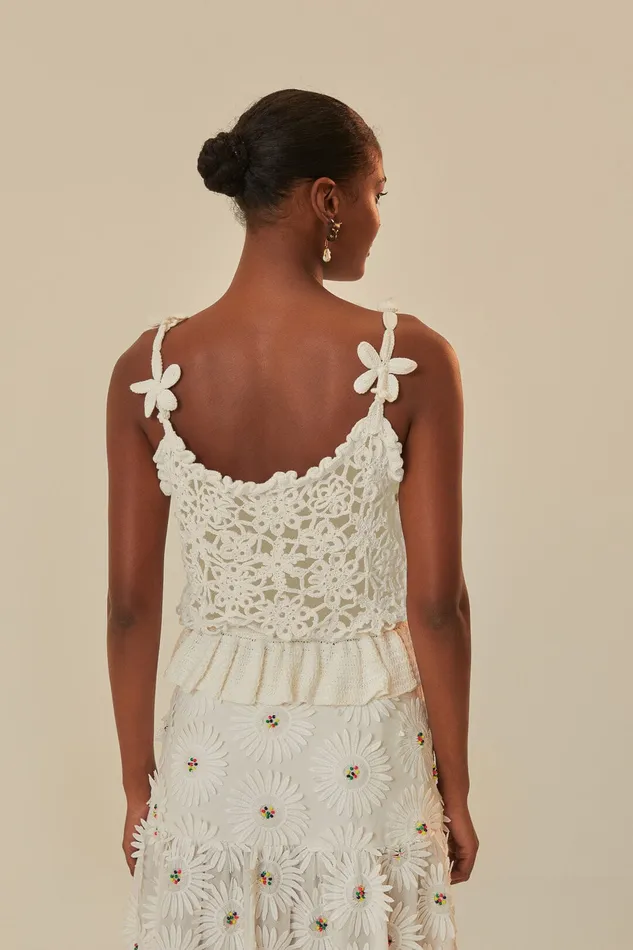 White Flowers Crochet Top Women Farm Rio Crop Tops