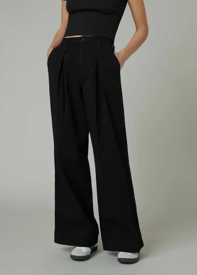 Wide Leg Joe8217s Jeans Women THE PLEATED DENIM TROUSER Black