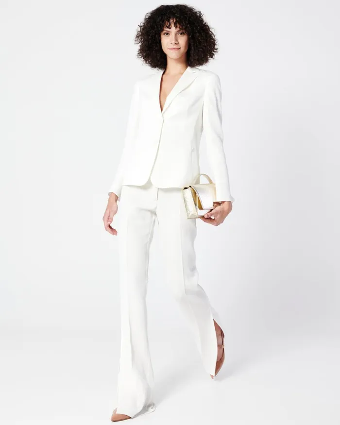 Wide Silk Pants With High Silts Ecru Women Akris Pants