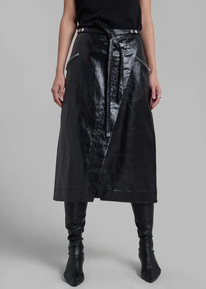 Women 31 Phillip Lim Textured Faux Leather Wrap Skirt 8211 Black The Frankie Shop Bottoms