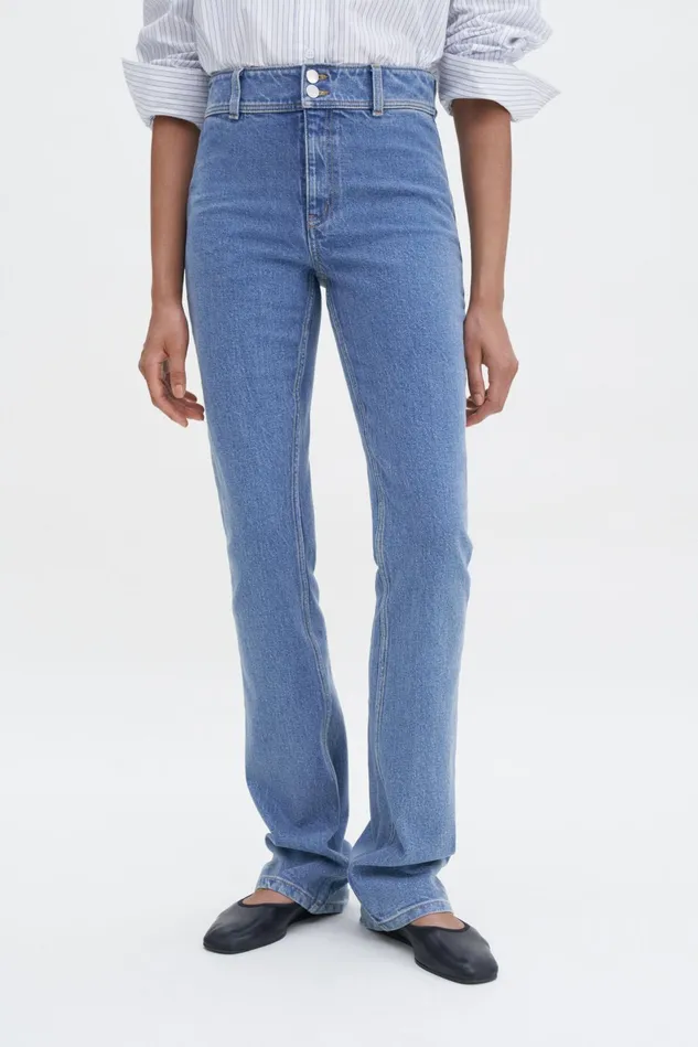 Women 90s Stacked Bootcut Jeans Washed Mid Blue Filippa K Jeans