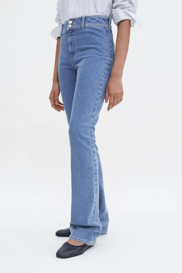 Women 90s Stacked Bootcut Jeans Washed Mid Blue Filippa K Jeans