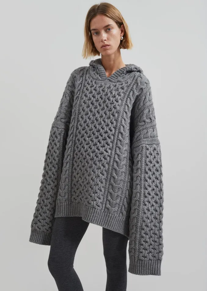 Women Adare Braided Knit Hoodie 8211 Grey The Frankie Shop Knitwear