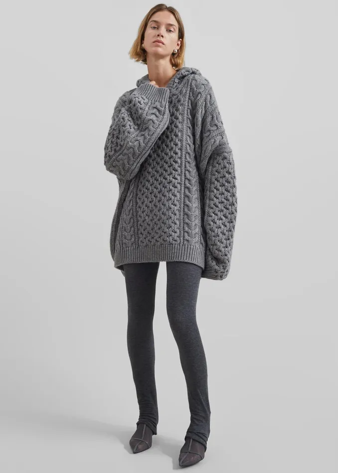 Women Adare Braided Knit Hoodie 8211 Grey The Frankie Shop Knitwear
