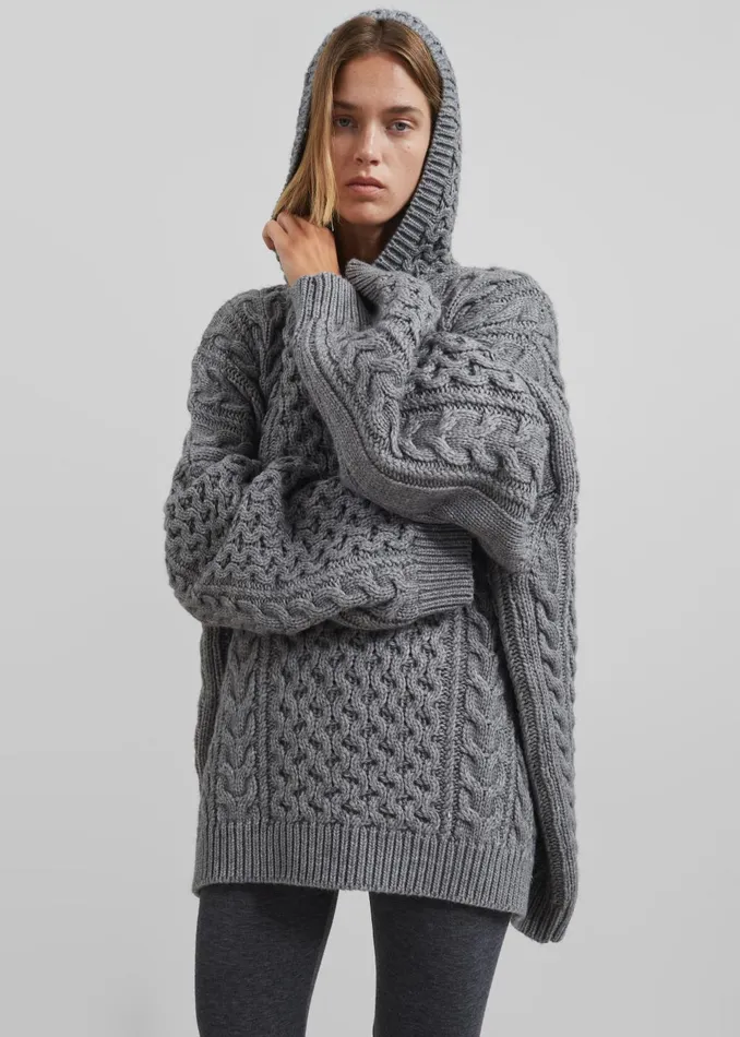 Women Adare Braided Knit Hoodie 8211 Grey The Frankie Shop Knitwear