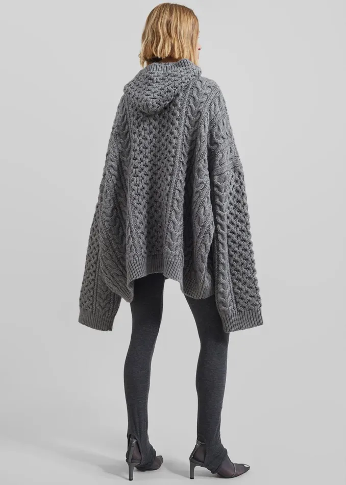 Women Adare Braided Knit Hoodie 8211 Grey The Frankie Shop Knitwear