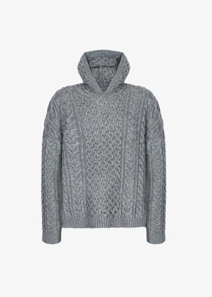 Women Adare Braided Knit Hoodie 8211 Grey The Frankie Shop Knitwear