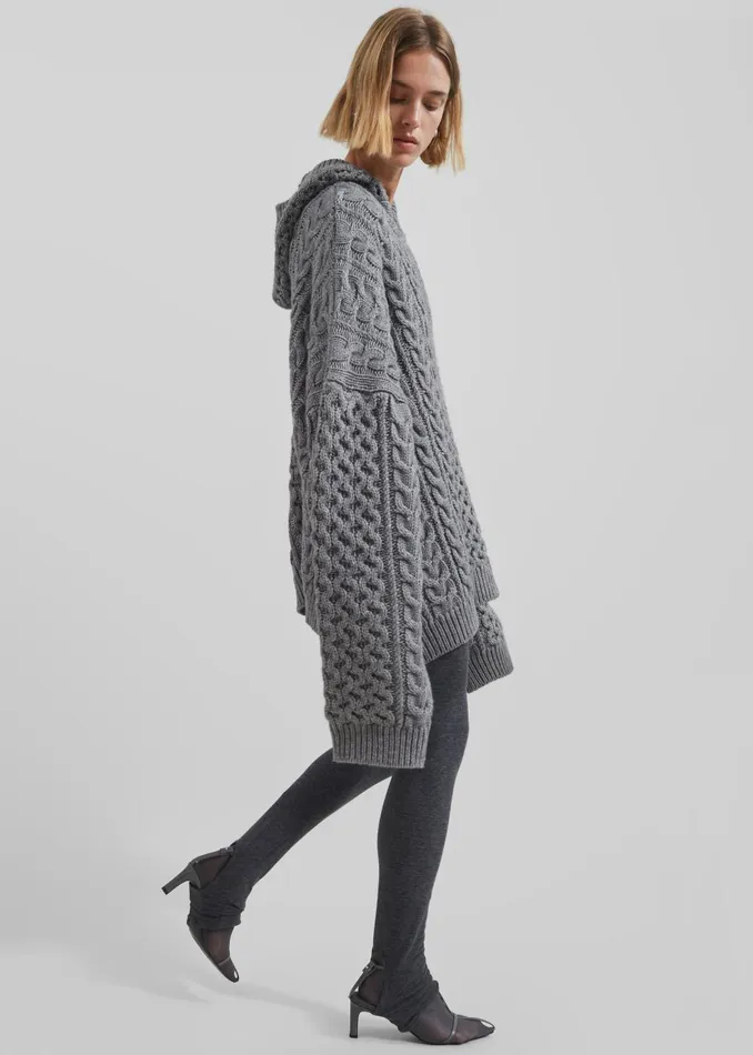 Women Adare Braided Knit Hoodie 8211 Grey The Frankie Shop Knitwear