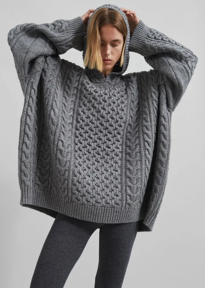 Women Adare Braided Knit Hoodie 8211 Grey The Frankie Shop Knitwear