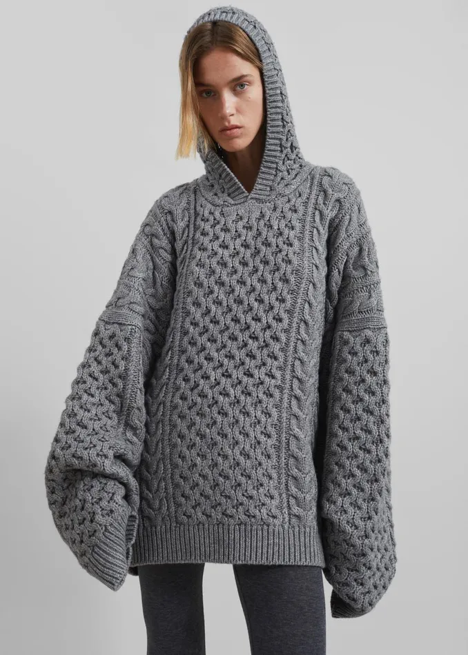 Women Adare Braided Knit Hoodie 8211 Grey The Frankie Shop Knitwear
