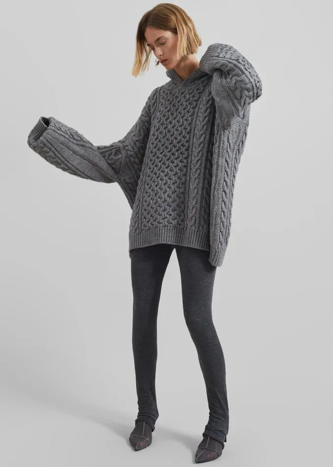 Women Adare Braided Knit Hoodie 8211 Grey The Frankie Shop Knitwear
