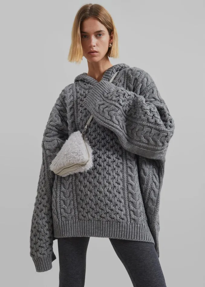 Women Adare Braided Knit Hoodie 8211 Grey The Frankie Shop Knitwear