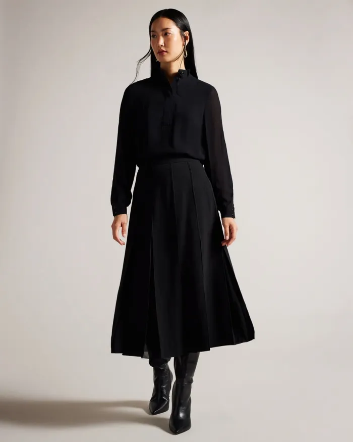 Women ADDELIA 8211 Midi Skirt With Sheer Panelling Black Ted Baker Skirts Women ADDELIA 8211 Midi Skirt With Sheer Panelling Black Ted Baker Skirts