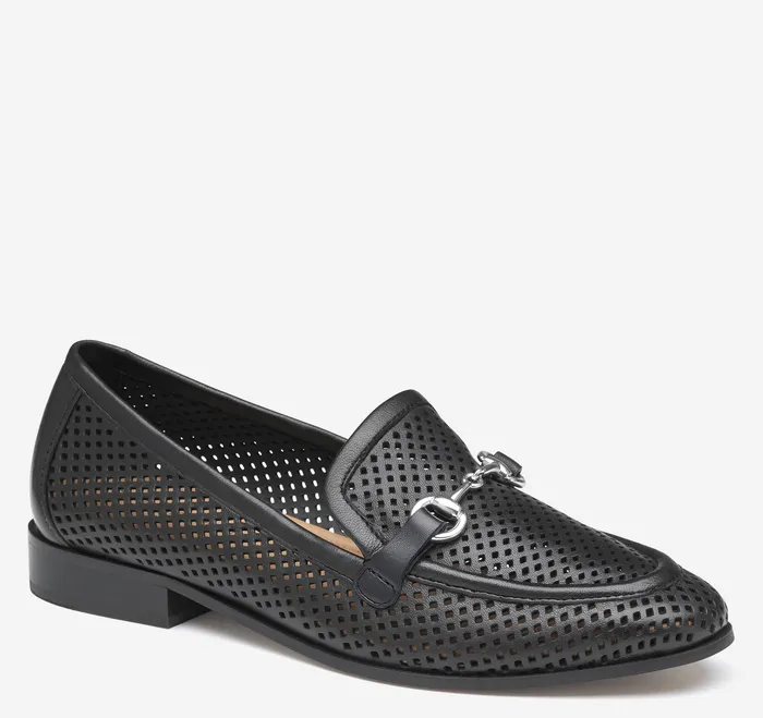 Women Ali Perfed Bit Loafer Black Glove Leather Mules and Loafers Johnston and Murphy