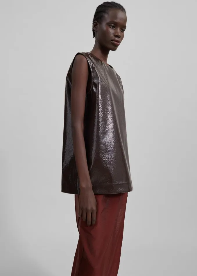 Women Amaris Crackled Faux Leather Tank Top 8211 Brown The Frankie Shop Tops