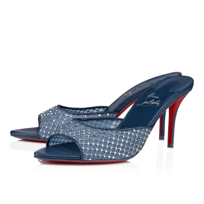Women Apostropha Mule Mesh Strass 80 Mm Mules 8211 Mesh Nappa Leather And Strass 8211 Denim Christian Louboutin Sandals and Slides