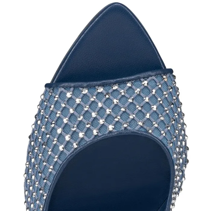 Women Apostropha Mule Mesh Strass 80 Mm Mules 8211 Mesh Nappa Leather And Strass 8211 Denim Christian Louboutin Sandals and Slides