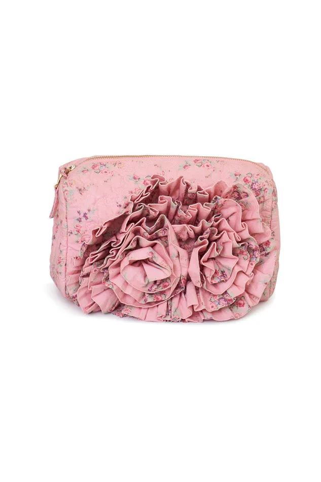 Women Bags and Travel LoveShackFancy Octavia Flower Print Cosmetic Bag Pink Dusk