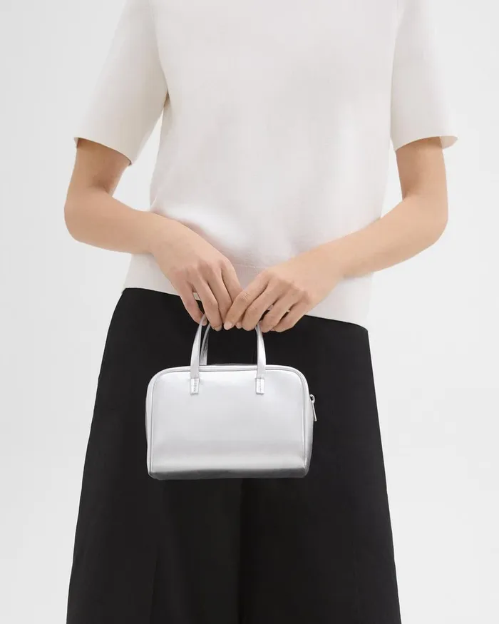 Women Bags Theory Mini Pillow Bag In Metallic Leather Silver
