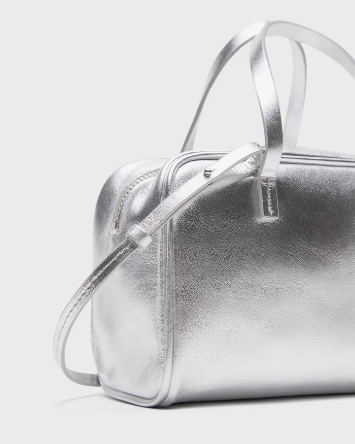 Women Bags Theory Mini Pillow Bag In Metallic Leather Silver