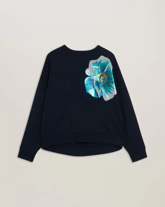 Women BAYLEYY 8211 Sequin Graphic Embellished Sweatshirt Navy Ted Baker Tops and Blouses