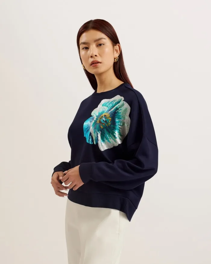 Women BAYLEYY 8211 Sequin Graphic Embellished Sweatshirt Navy Ted Baker Tops and Blouses Women BAYLEYY 8211 Sequin Graphic Embellished Sweatshirt Navy Ted Baker Tops and Blouses