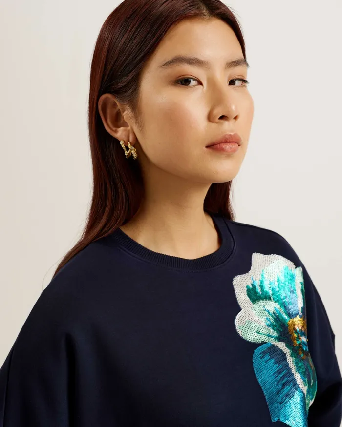 Women BAYLEYY 8211 Sequin Graphic Embellished Sweatshirt Navy Ted Baker Tops and Blouses Women BAYLEYY 8211 Sequin Graphic Embellished Sweatshirt Navy Ted Baker Tops and Blouses