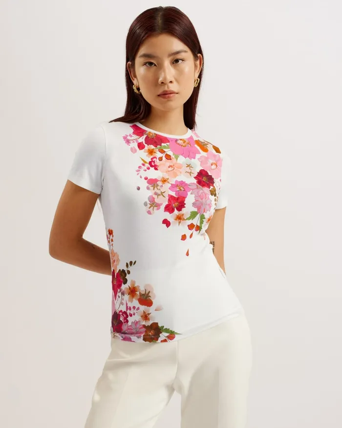 Women BELLARY 8211 Pressed Flower Print Fitted TShirt Pink Ted Baker Tops and Blouses