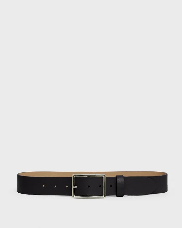Women Belts Theory Center Bar Belt In Leather Black