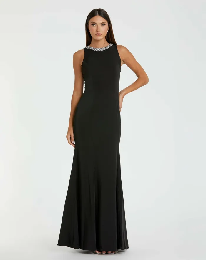 Women Best Sellers Mac Duggal Black Embellished Neck Trumpet Gown Black